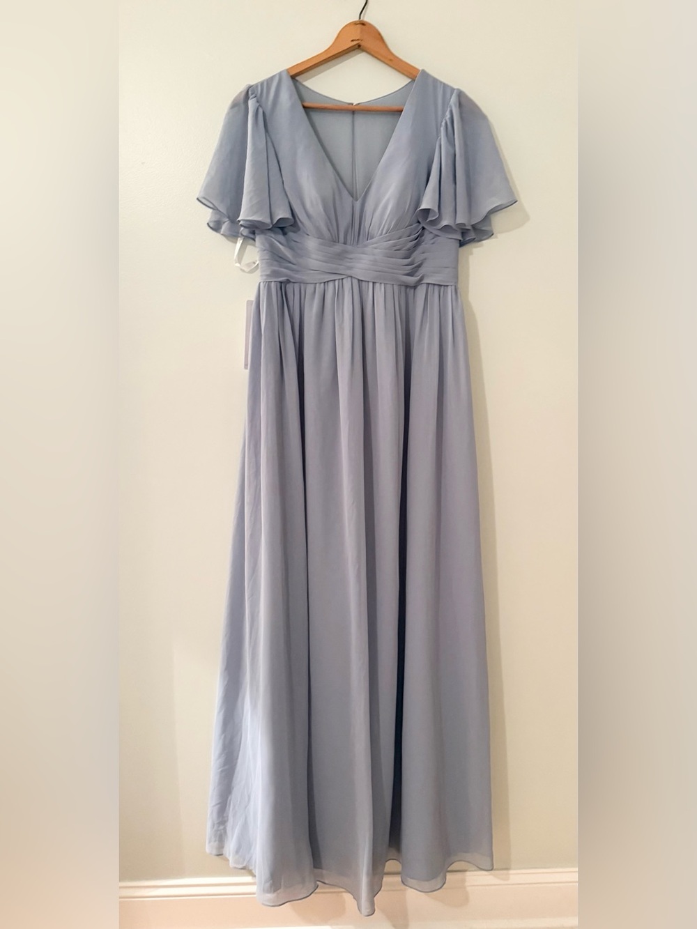 Azazie Formal Floor Length Light Blue Flutter Sleeve Dress